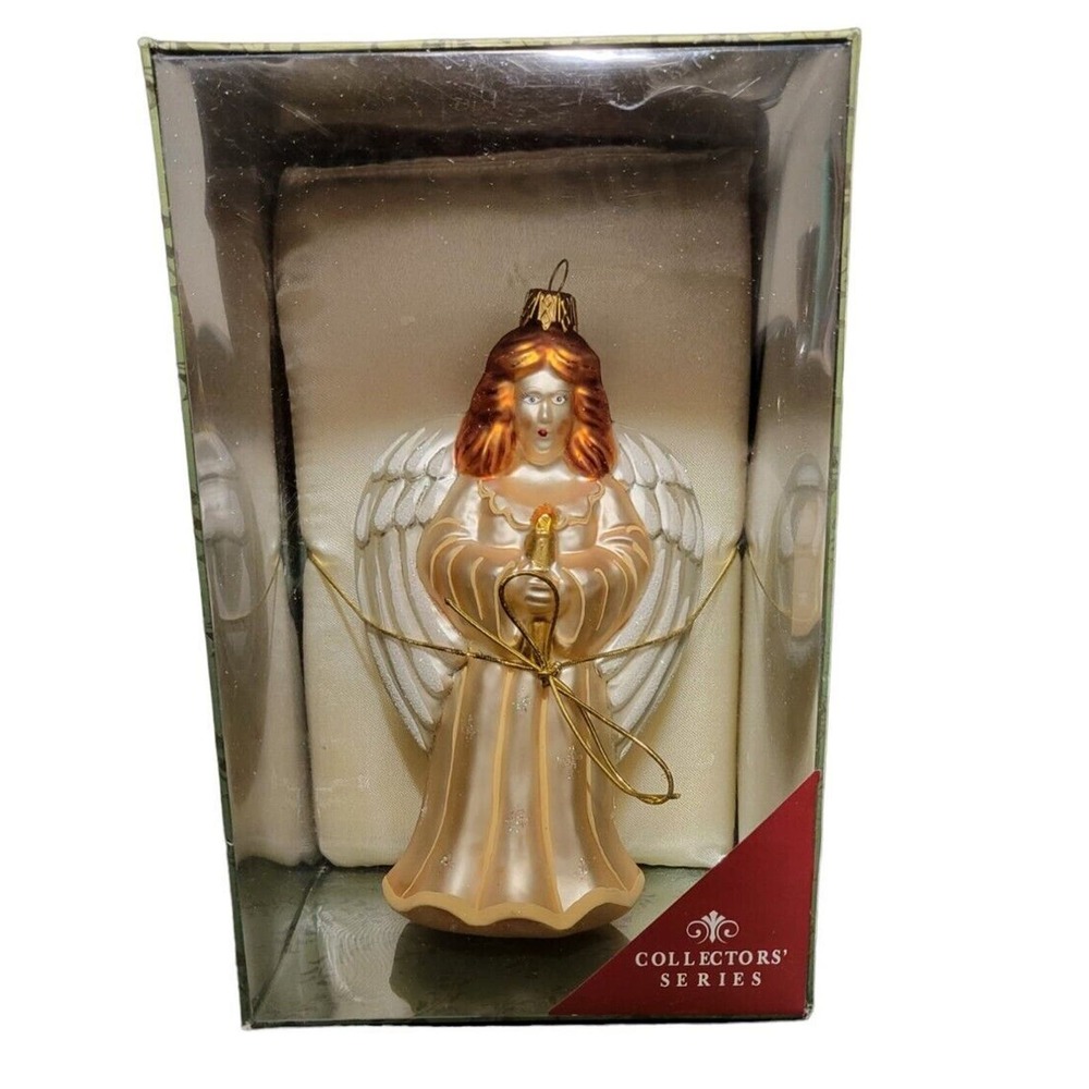Angel Christmas Ornament Mouth Blown Glass 2002 Vintage 7.5" tall NIB Collectors